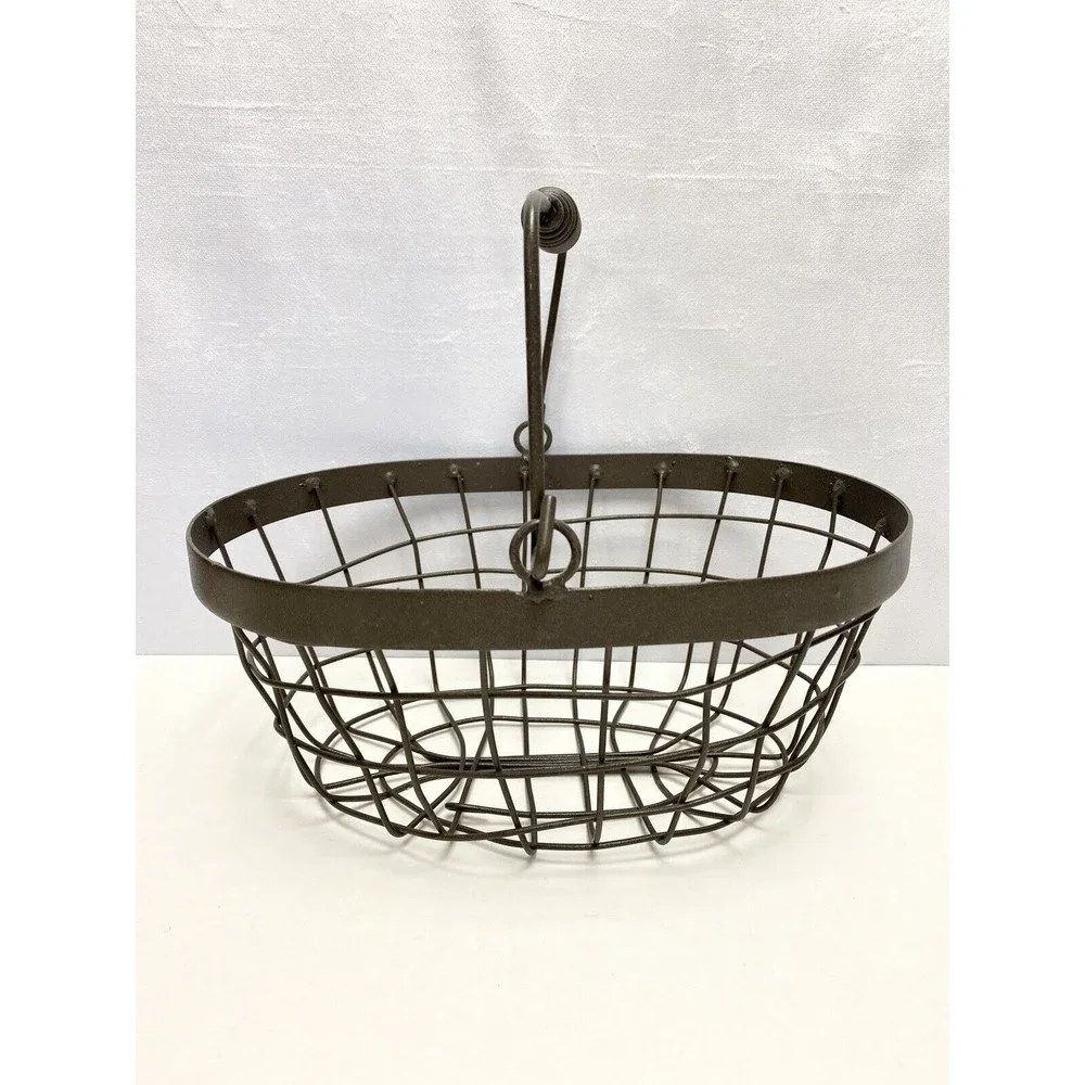 Metal wire basket‎ with Handle Farmhouse cottagecore gift basket 10.75”Lx8”Wx5”H